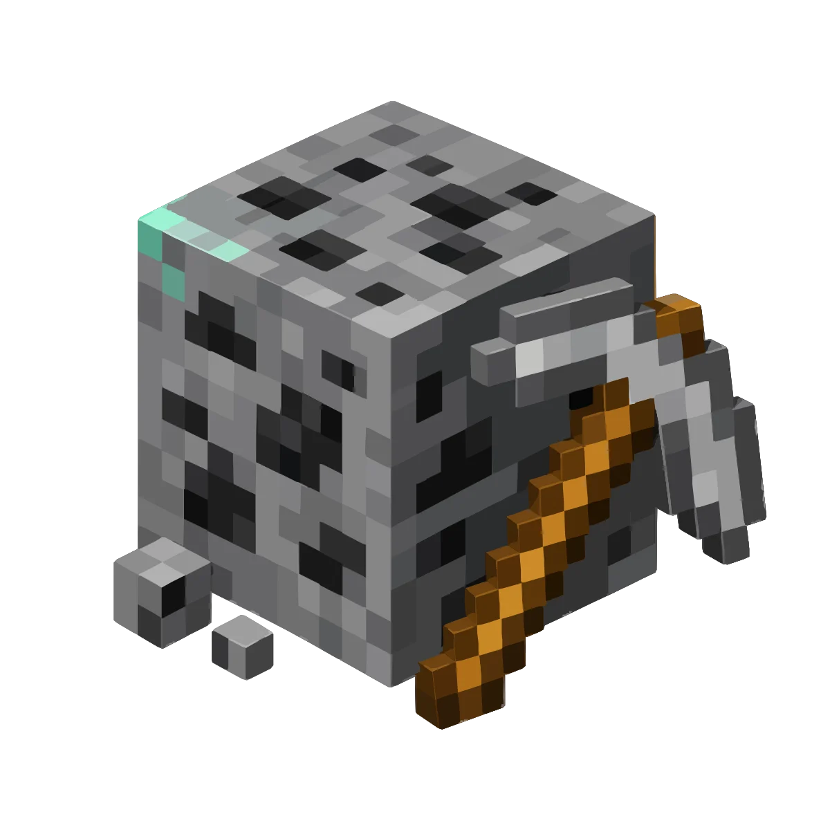 Pixel art coal ore block with a pickaxe, the Mini plan emblem for 4 GB Minecraft server hosting on Lodehost