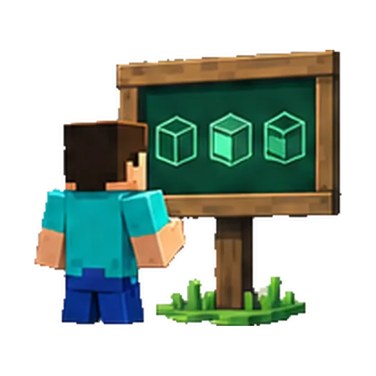 Pixel art player at a board choosing between blocks, changing the Minecraft server version and type on Lodehost