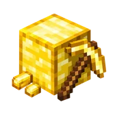 Pixel art gold block with a pickaxe, the Premium plan emblem for 24 GB Minecraft server hosting on Lodehost