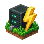 Pixel art server rack with a lightning bolt on a grass block, Minecraft server hosting in Germany on Lodehost