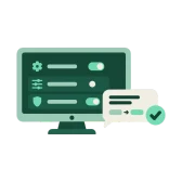 Pixel art panel window with switches and a chat bubble with a green tick, the AI Copilot on a Lodehost Minecraft server