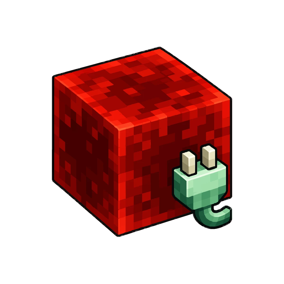 Pixel art redstone block with a green plug, the one click Minecraft plugin installer on Lodehost