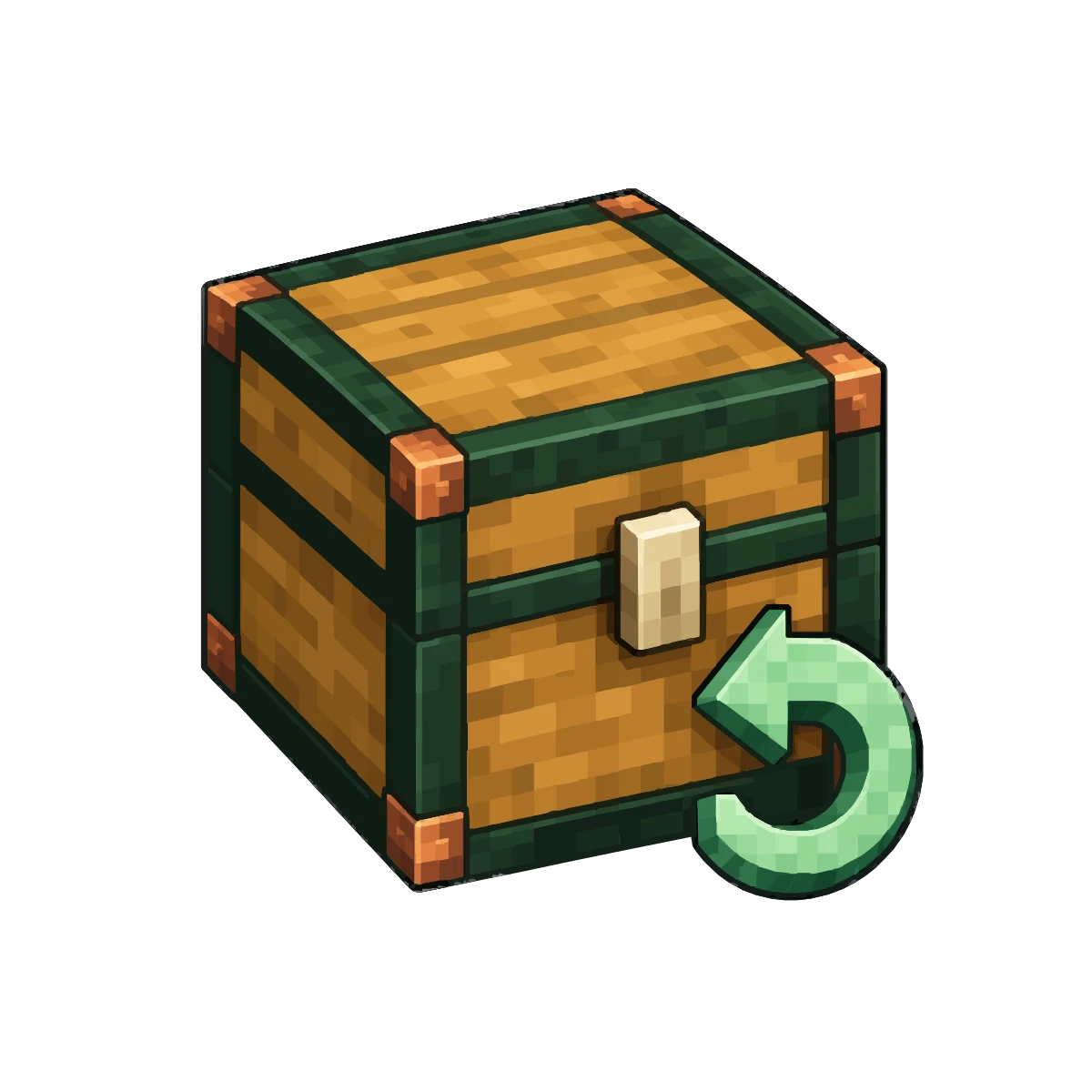 Pixel art chest with a green restore arrow, the free daily Minecraft server backups on Lodehost