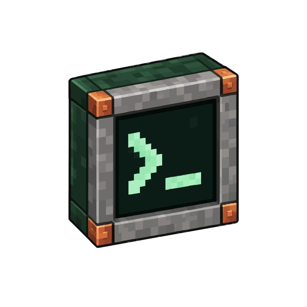 Pixel art monitor with a green command prompt, the Lodehost Minecraft server control panel