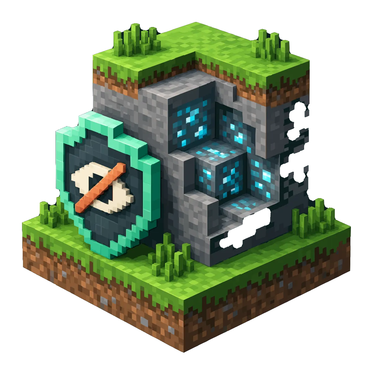 A cutaway of underground rock where the ores are disguised as plain stone