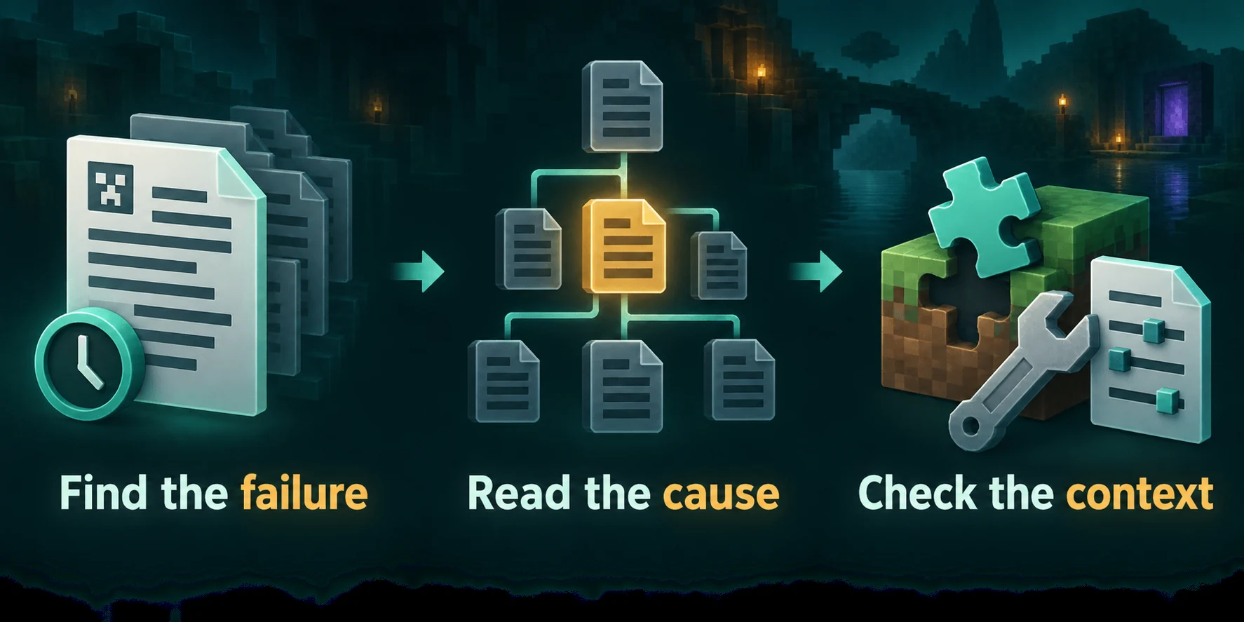 Find the failure, read its cause and check the surrounding log context