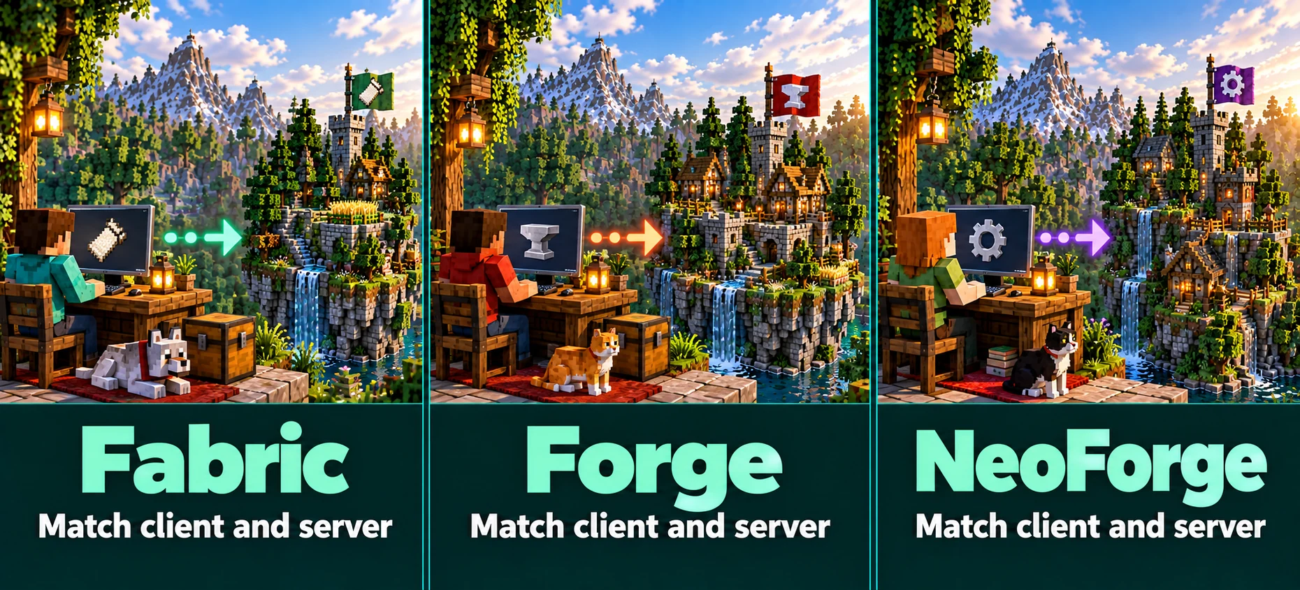 Fabric, Forge and NeoForge clients connecting to servers with the matching mod loader