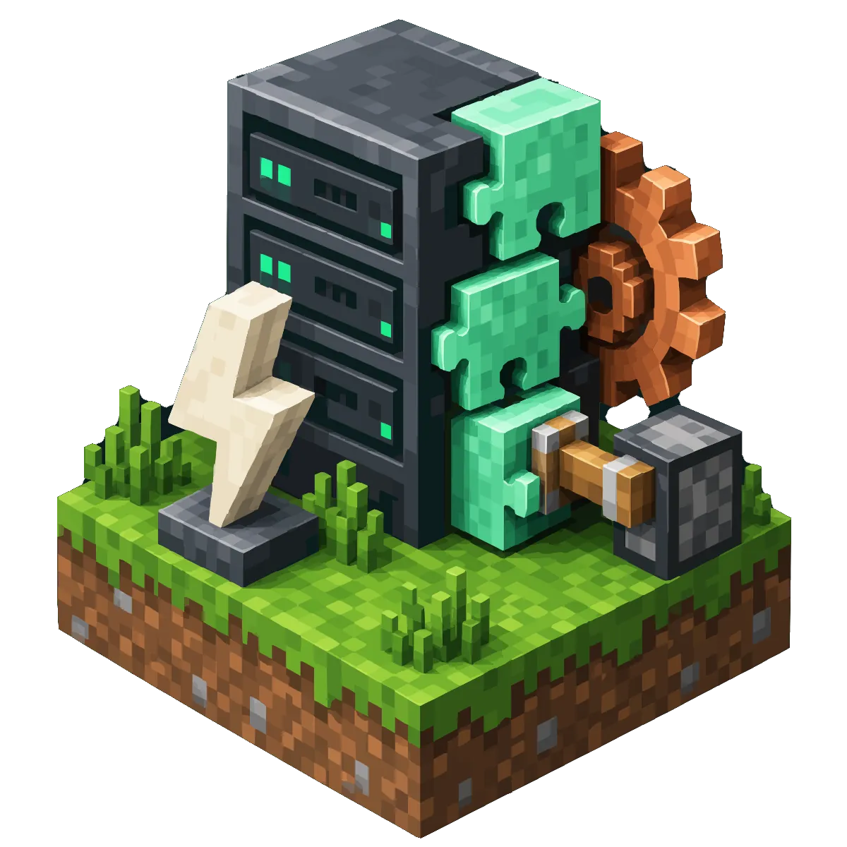 A modded server split into five parts, each with the mod that speeds it up