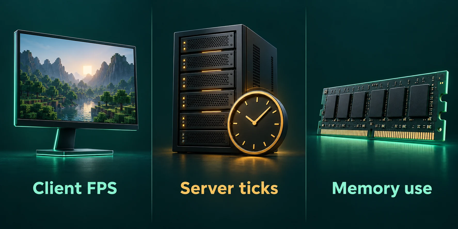 Client FPS, server ticks and memory use are different performance targets