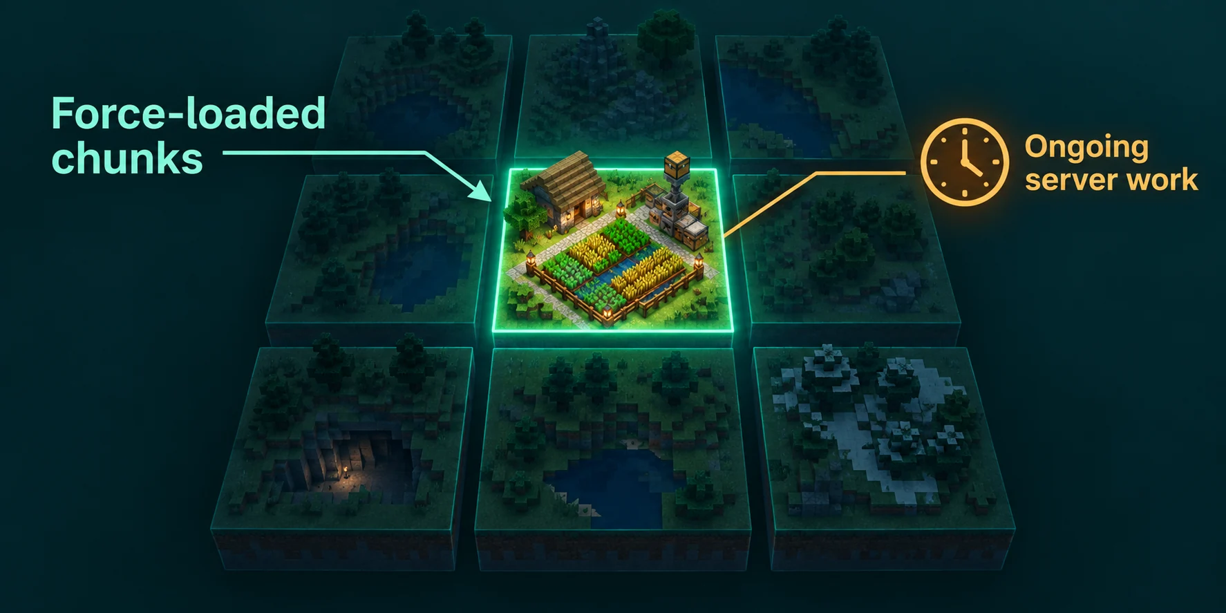 Force-loaded chunks add ongoing work to a Minecraft server