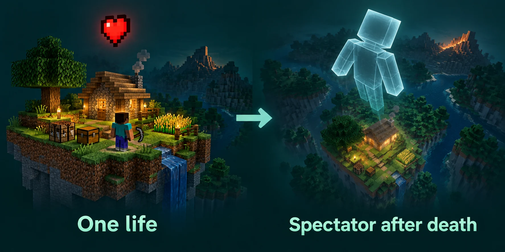 Hardcore survival followed by spectator mode after death