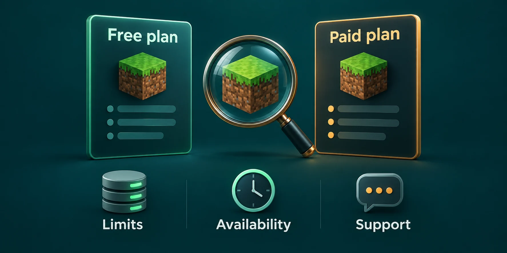 Compare free and paid hosting by limits, availability and support