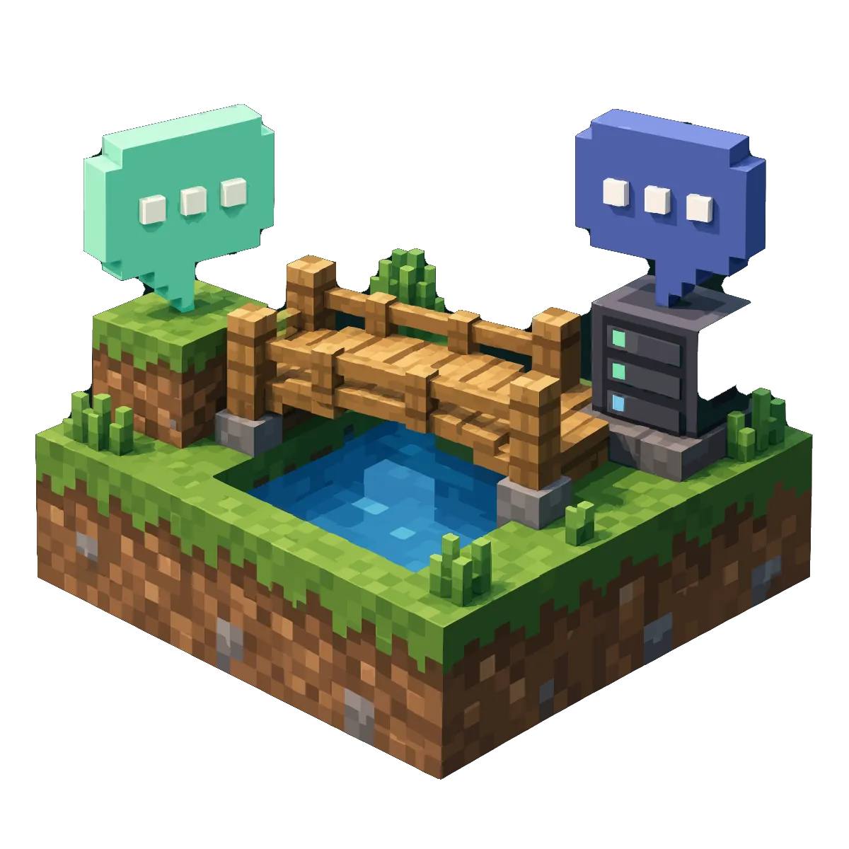 A game chat box and a Discord channel joined by a small bridge