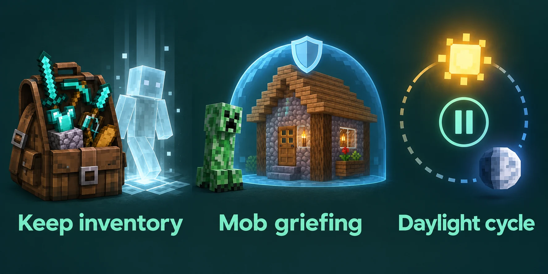 Game rule examples: keeping inventory, mob griefing and the daylight cycle