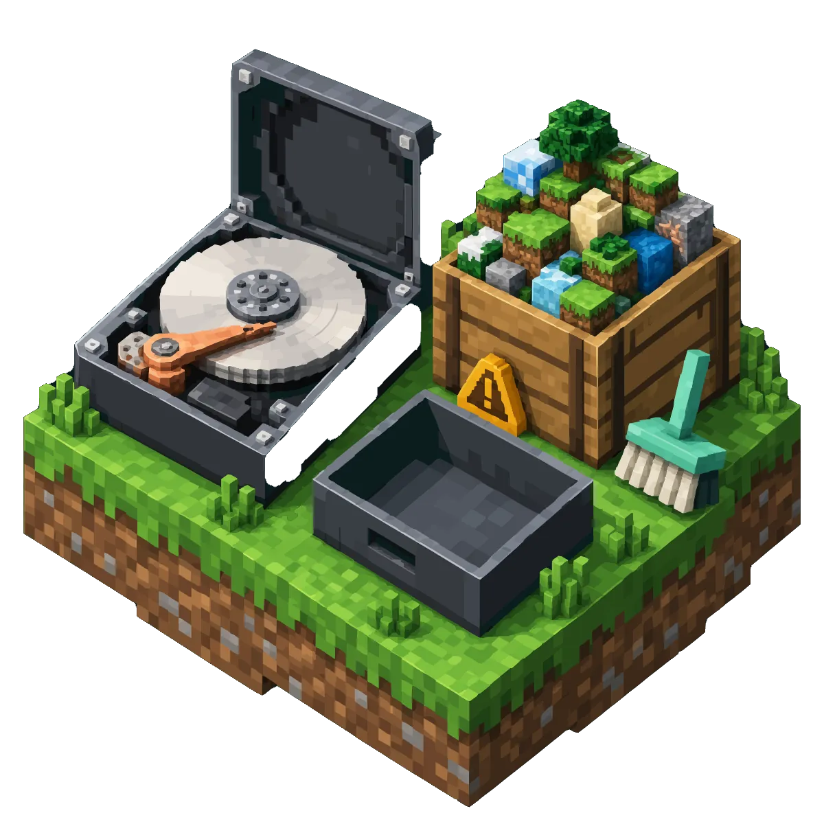 A storage bar filled to the top, with folders for the world, logs and plugins overflowing it