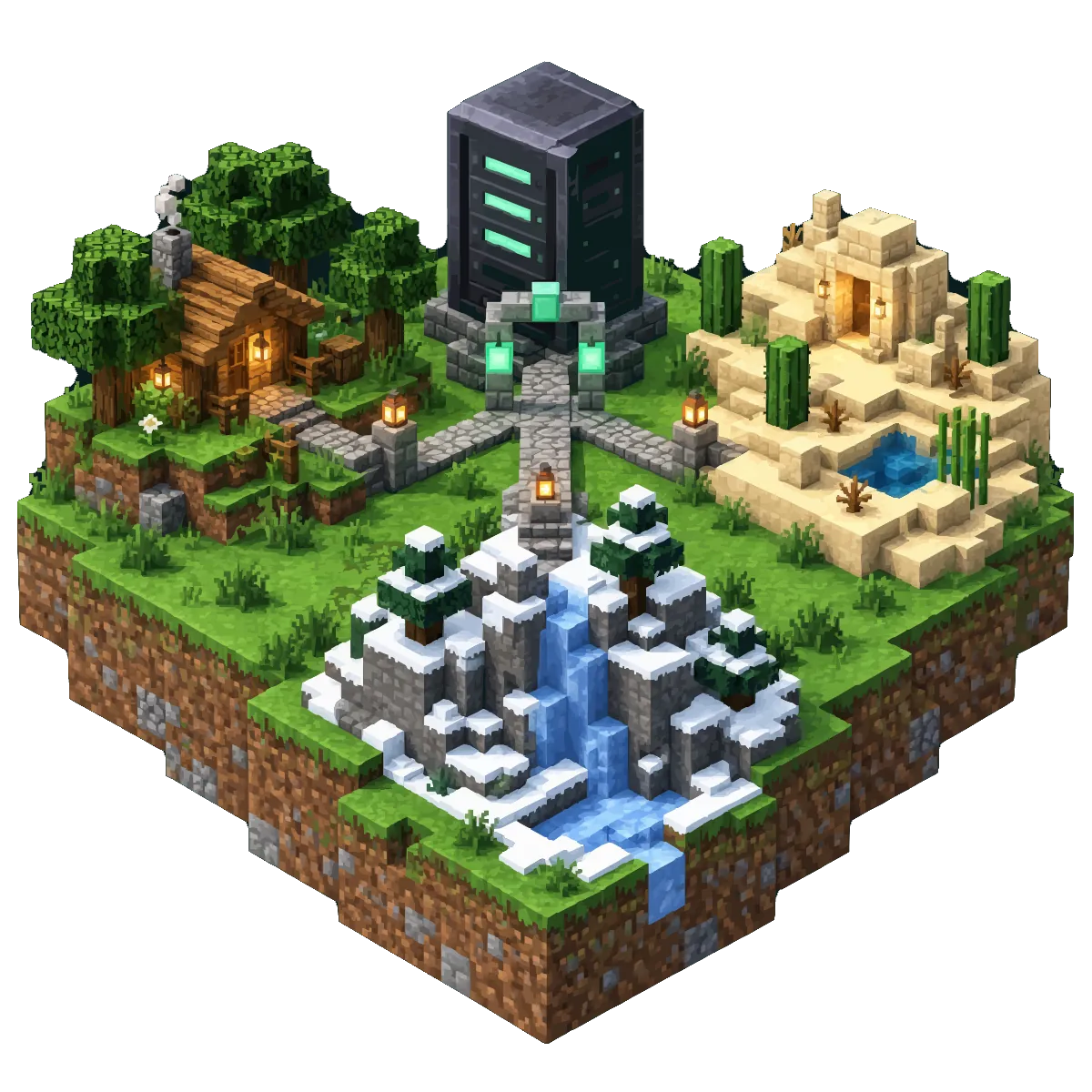 One server holding a survival world, a creative world and a resource world side by side