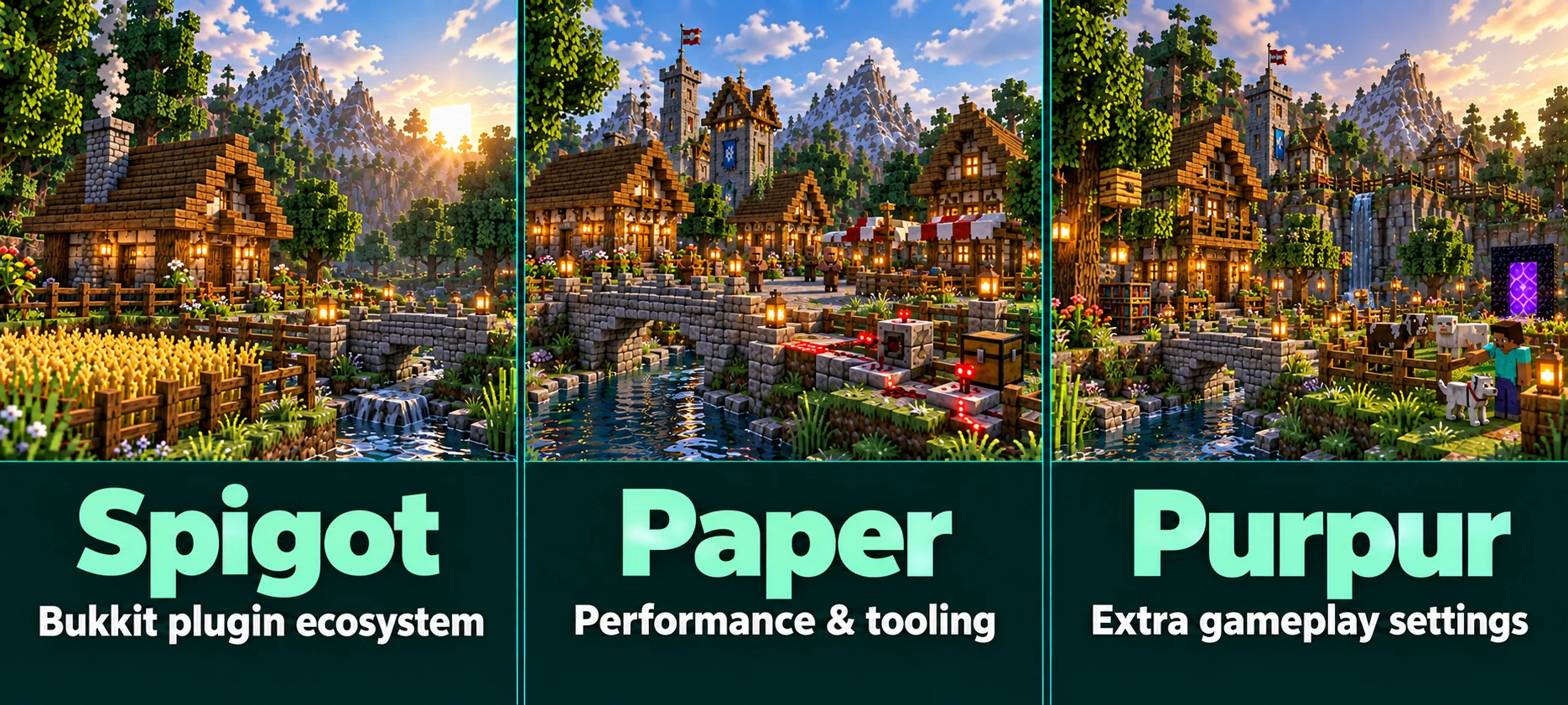 Spigot, Paper and Purpur compared: plugin support, performance tools and gameplay settings