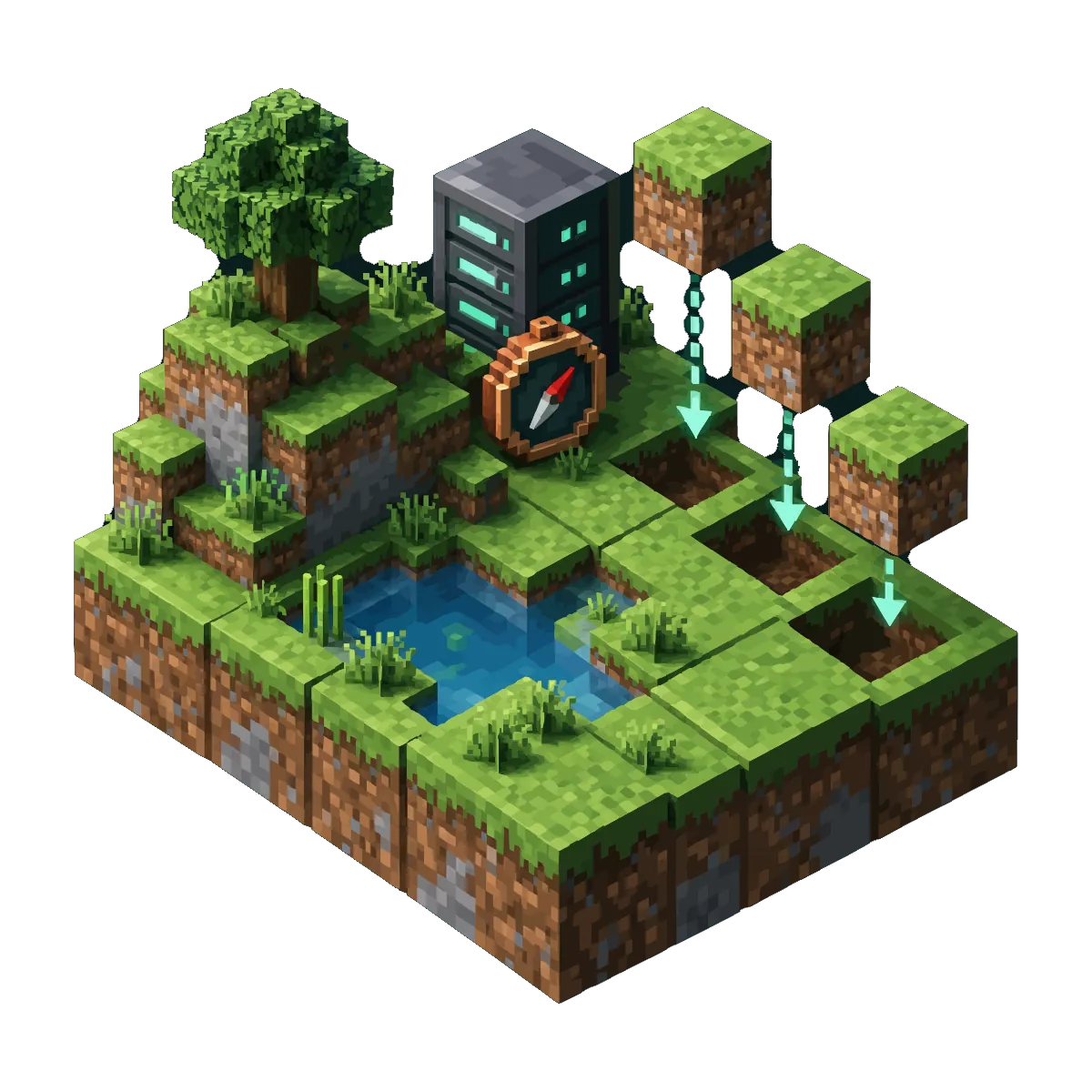 A map of Minecraft terrain filling in from the centre outwards