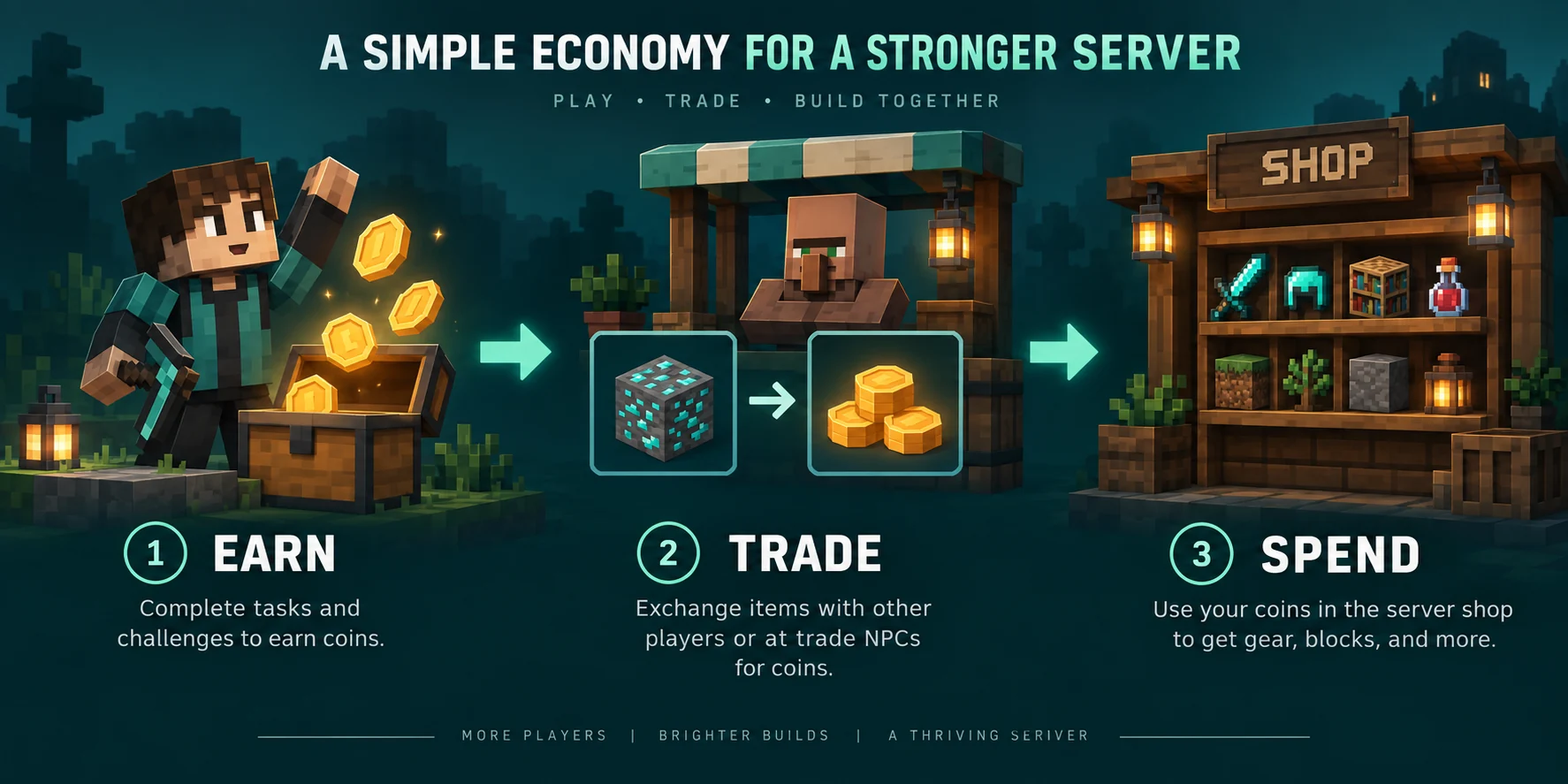 Example Minecraft server economy with earning, trading and spending
