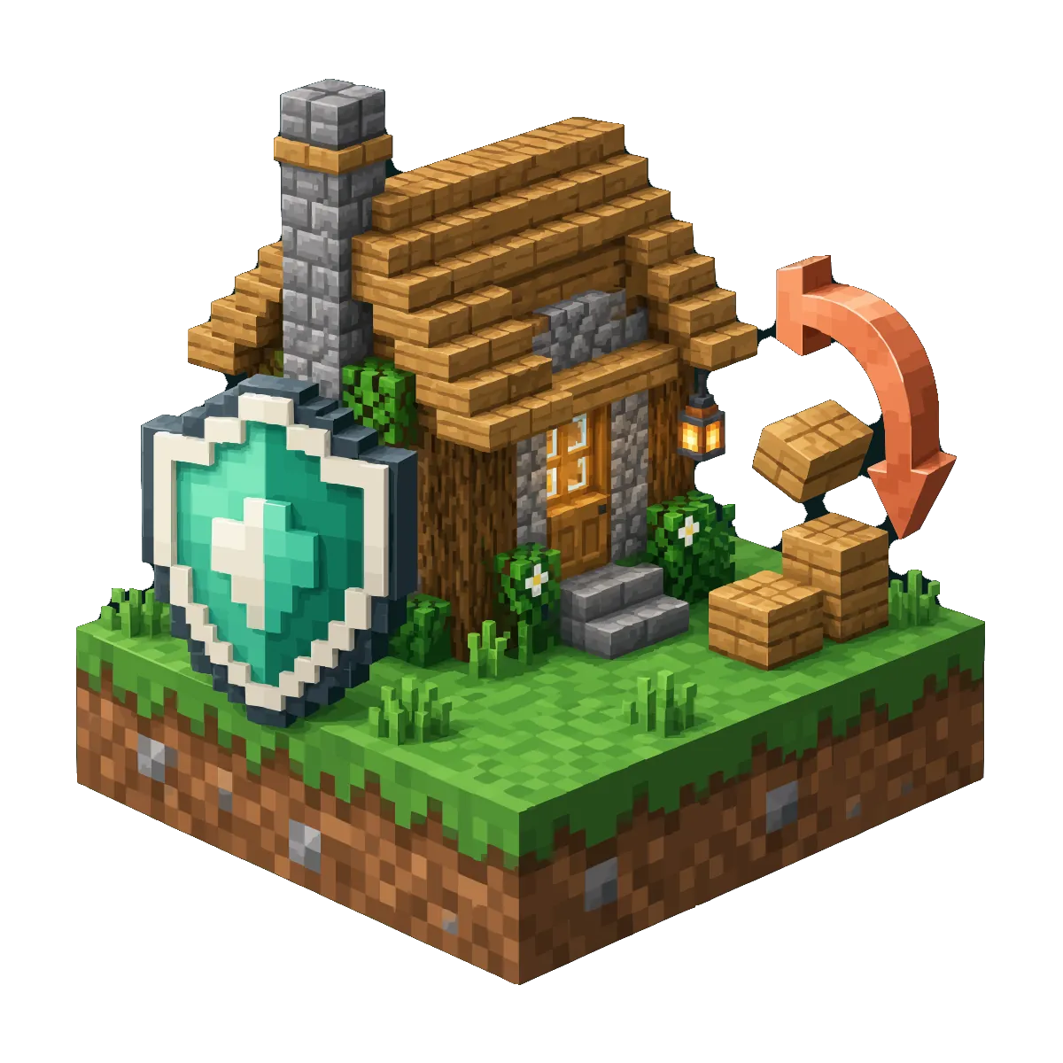 A shield over a small village of player builds