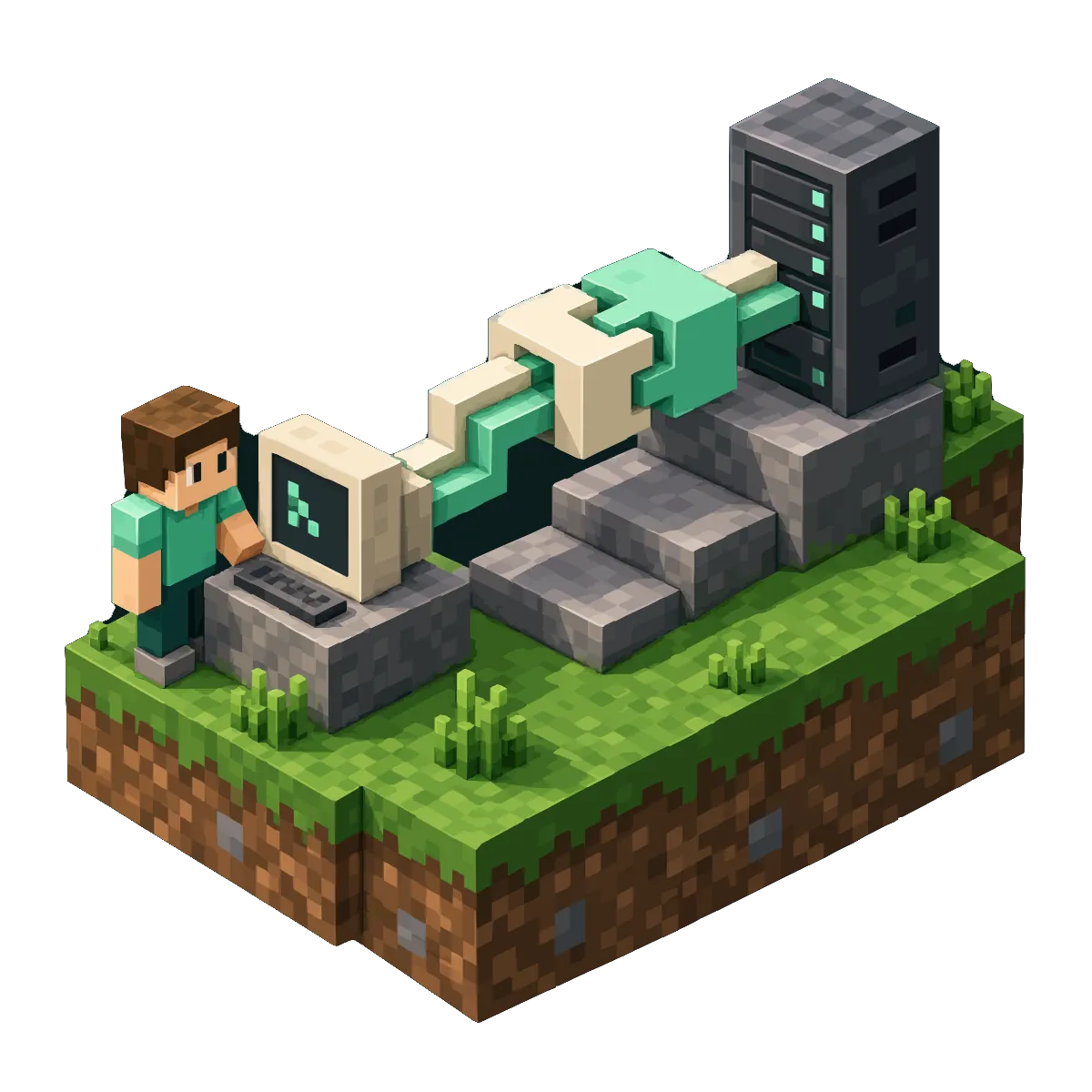 Three Minecraft launchers on different versions connecting to one server through a translation layer