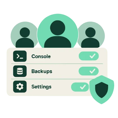 Account screen with the console, backups and settings of a Minecraft server behind one login