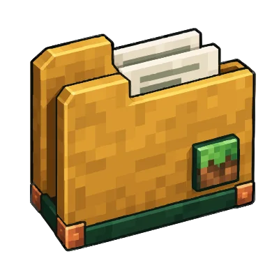 Minecraft folder with papers and a grass block, for the file manager in the panel
