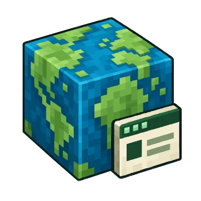 Minecraft globe block with a web page window, for the free website