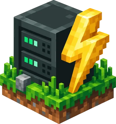 Minecraft server block with a lightning bolt, built automatically after payment