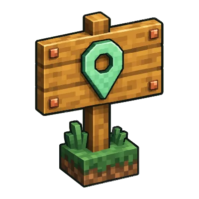 Minecraft signpost with a map pin for choosing the server location