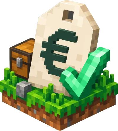 Minecraft price tag with a euro sign and a green check mark